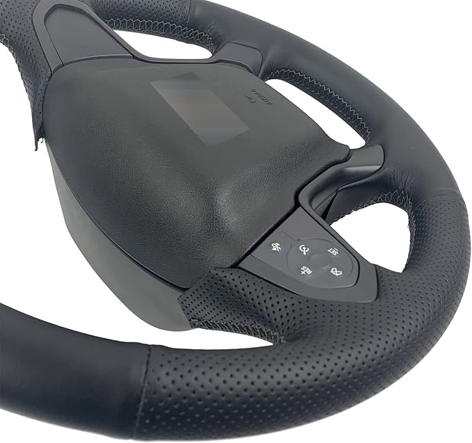 Hand-Sewing Steering Wheel Wrap Cover Black Perforated Leather/Grey Marker Strip Wrap Interior Protection Accessories for Chevrolet Suburban/Chevy Tahoe/GMC Yukon/GMC Sierra 2015 2016 2017 2018