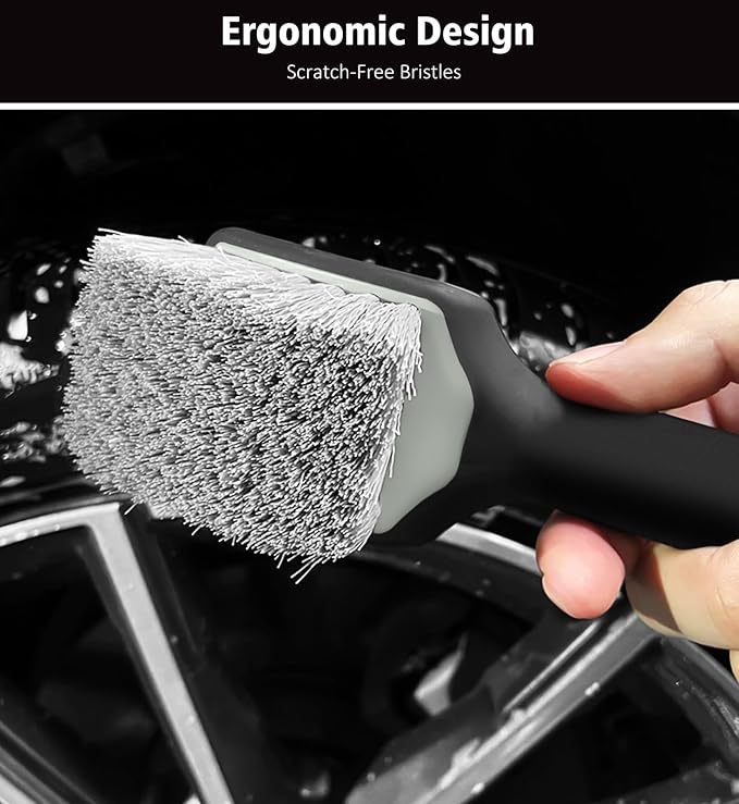 YeewayVeh 4PCS Car Wheel Cleaning Kit, Bendable Wheel Brush and Microfiber Scratch-Free Wheel Cleaner Brush, Tire and Car Detailing Brush Set for Cleaning Rims Fenders Engine and Exhaust, Green&Black