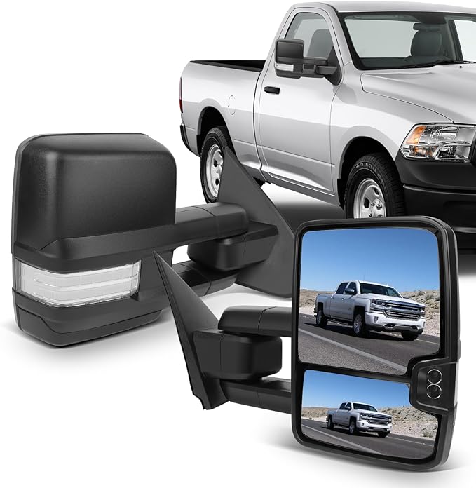 ECCPP Towing Mirrors Tow Mirrors With 2014-2020 For Chevy Silverado For GMC Sierra 1500/2500/3500 HD Power Adjusted Heated Led Turn Signal Running Light Black Pickup Truck