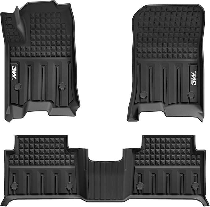 3W Floor Mats for Chevrolet Chevy Colorado/GMC Canyon Crew Cab 2023-2025 2026, All Weather TPE Custom Fit Floor Mats for Cars, 1st and 2nd Row Car Floor Mats, Black