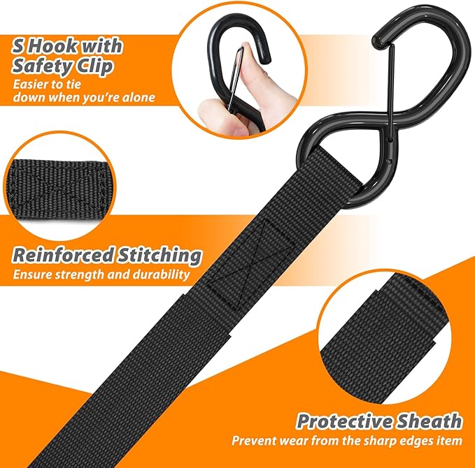 Ratchet Tie Down Straps with Safety Clip 4-Pack 1" x 15' & 4 Soft Loops - 500 lbs Load Cap 1500 lbs Breaking Limit, Ohuhu Ratchet Tie Downs Logistic Cargo Straps for Moving Appliances, Motorcycle