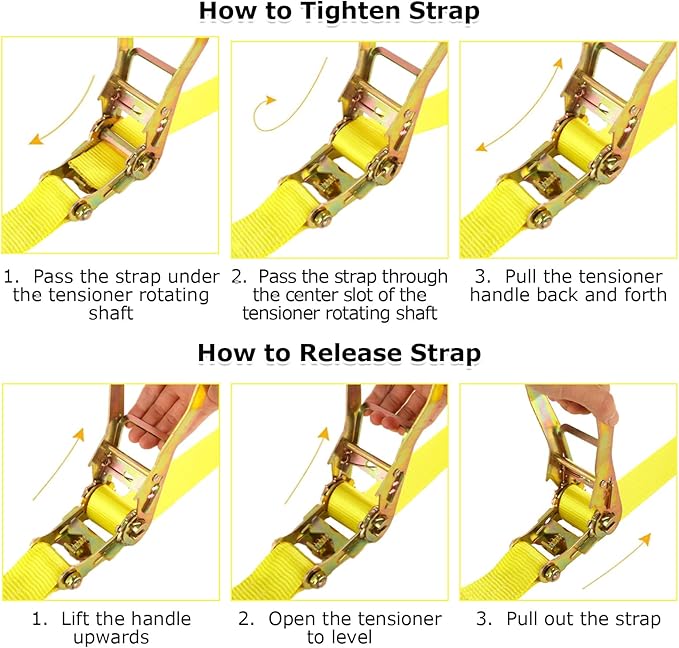 4 Pack 2 Inch Ratchet Straps Heavy Duty 20ft Tie Down Straps Ratchet with Double J Hook, 8000 LBS Break Strength, Cargo Ratchet Straps for Moving, Truck, Trailers, Motorcycles, Kayaks, Car Roof