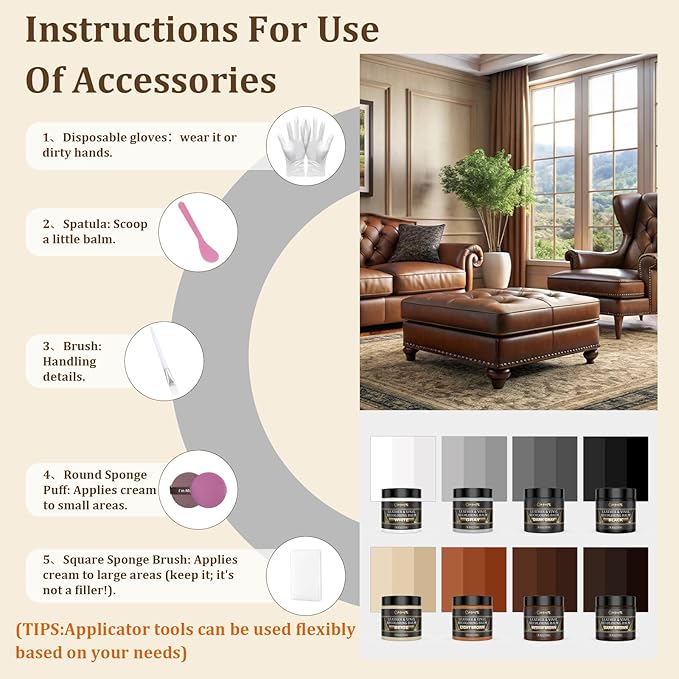 2025 New Advanced Leather Recoloring Balm,Light Brown Leather Repair Kit for Furniture,Leather Dye Filler,Leather Color Restorer for Couches,Leather Scratch Remover for Car Interior