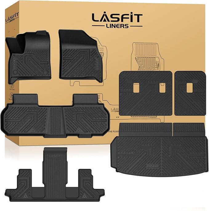 LASFIT Floor Mats & Cargo Liner with Backrest Mat for Chevy Traverse 2024-2026 (Only 7 Seats) & GMC Acadia 2024-2026 (Only 7 Seats) & Buick Enclave 2025-2026, All Weather TPE Custom Fit Floor Liners