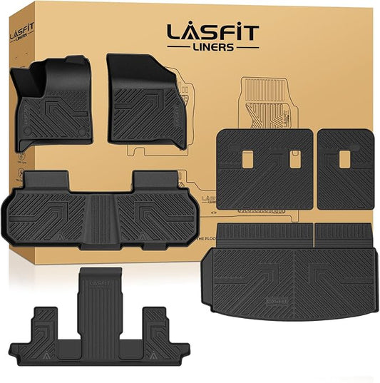 LASFIT Floor Mats & Cargo Liner with Backrest Mat for Chevy Traverse 2024-2026 (Only 7 Seats) & GMC Acadia 2024-2026 (Only 7 Seats) & Buick Enclave 2025-2026, All Weather TPE Custom Fit Floor Liners