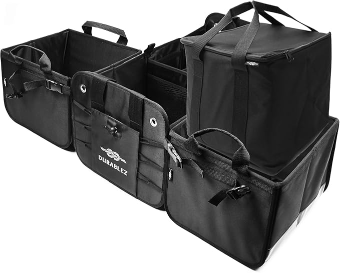 XXL+Cooler Car Trunk Organizer for SUV - Trunk Storage - Modular Configurable Detachable Collapsible - Minivan Truck Sedan Van, Black