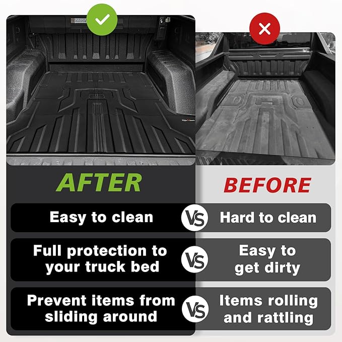 TripleAliners Truck Bed Mat Compatible with 2022 2023 2024 2025 GMC Hummer EV Pickup Accessories Vehicle Perfectly Flush All Weather Protection TPE Heavy Duty Pickup Car Bed Cargo Mat