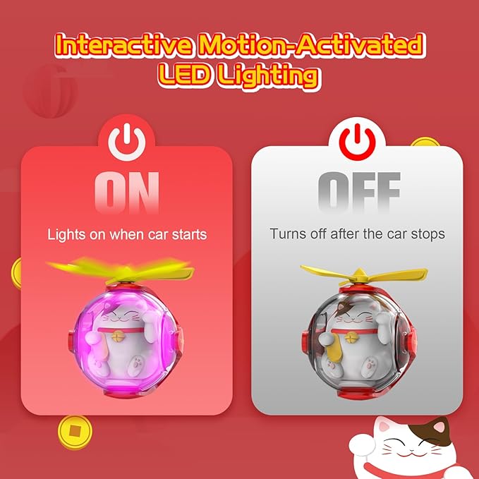 Lucky Cat Car Air Freshener with 6 Colors LED Lights & 4 Scented Pads – Subtle Fragrance, Decorative Auto Accessories