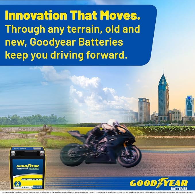 Goodyear GYTX7L - 12 Volt 7 AH, 120 CCA, Rechargeable High-Performance, Maintenance Free, SLA - AGM Battery for Motorcycle, ATV, UTV, 4-Wheeler, Snowmobile, Watercraft and more!