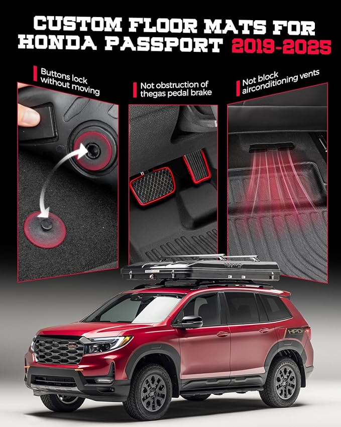Car Floor Mats with Trunk Liner for Honda Passport 2019-2025: Custom Fit Full Set, All Weather TPE Black SUV Car Floor Liners for Honda Passport Accessories 2019 2020 2021 2022 2023 2024 2025