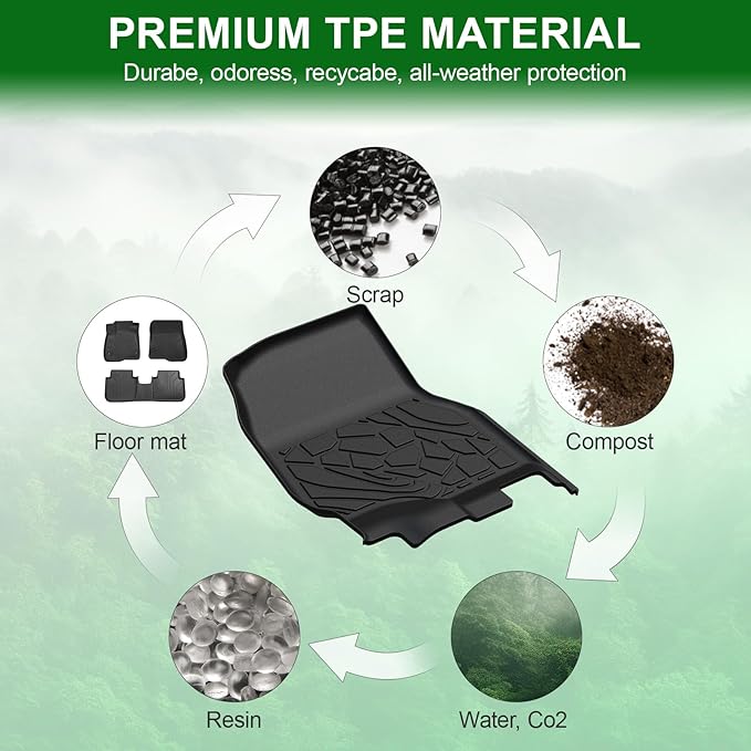 Car Floor Mats for Ford F-150 2015-2025 | F150 Lightning 2022-2025 SuperCrew (Rear w/o Fold Flat Storage) w/Carpet All Weather TPE Black Truck Liners Front & 2nd Row Door Protector Accessories