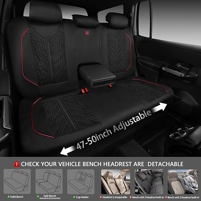 CAR PASS Waterproof Split Bench Seat Covers,Neoprene Rear Seat Covers,All-Weather Non-Slip Durable, Universal Fit for SUVs Sedans Trucks Vans Automotive,Black