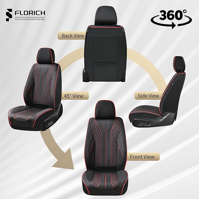 FLORICH Leather Car Seat Covers, Automotive Seat Cover 2 Pack Waterproof Seat Covers for Cars Driver Seat Cover Protectors Universal Fit for Most Cars SUV Trucks Vehicles, Black&Red Line
