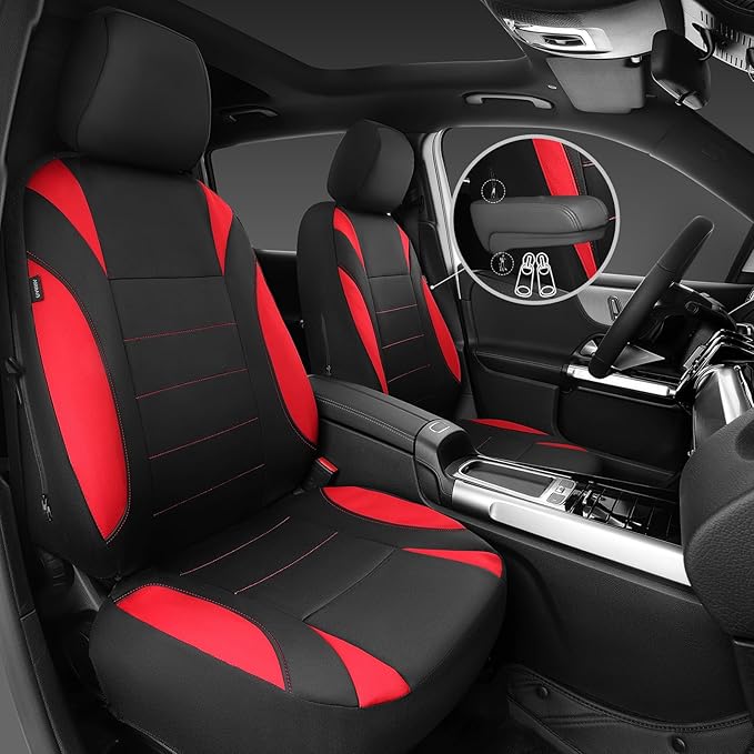 CAR PASS Neoprene Wetsuit Seat Covers, Waterproof Car Seat Covers Full Sets with 5mm Composite EVA, Universal Fit for Car,Sedan, SUV TrucksAnti Slip with Armrests, Airbag Compatible(Black Red