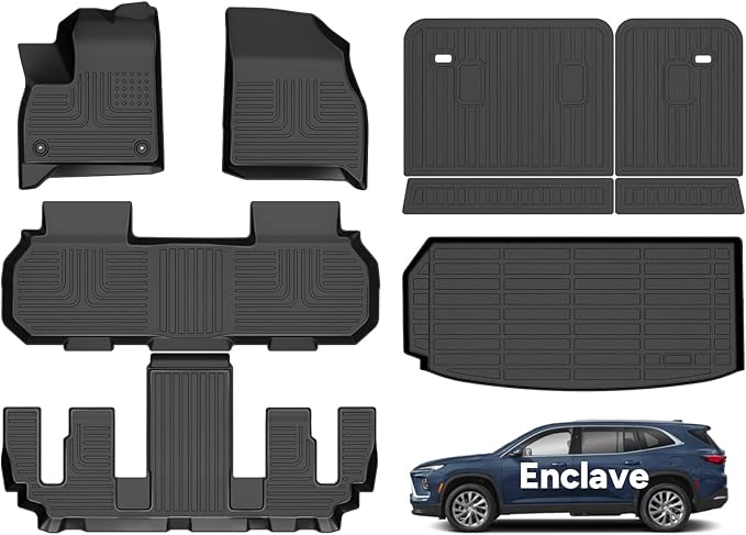 Wayhigh-All Weather Floor Mats and Cargo Mat with Seatback Cargo Set Fit for Buick Enclave 2025 Bucket/Acadia & Acadia Denali 2024-2025 Bucket/Chevy Traverse 2024-2025 Bucket
