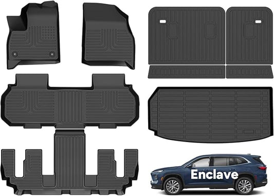 Wayhigh-All Weather Floor Mats and Cargo Mat with Seatback Cargo Set Fit for Buick Enclave 2025 Bucket/Acadia & Acadia Denali 2024-2025 Bucket/Chevy Traverse 2024-2025 Bucket
