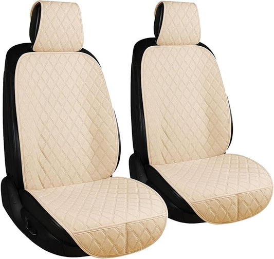 ENOGE Linen Car Seat Covers Front Seat Covers Breathable Cloth Fabric Car Seat Protector Universal Fit Most Automotive, Van, SUV, Trucks (Beige, 2 Front)