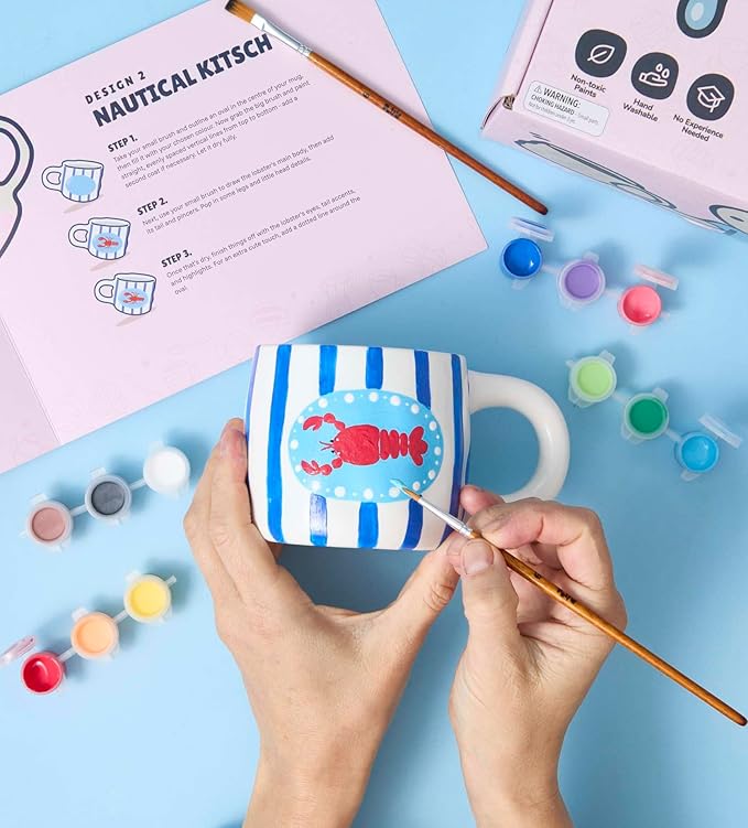 Pott'd Paintables Paint Your Own Mug Kit - DIY Mug Painting Kit for Adults. Ceramic Painting Kit for Adults Includes Mugs, Paints, Brushes, Cloth and Painting Inspiration Guide