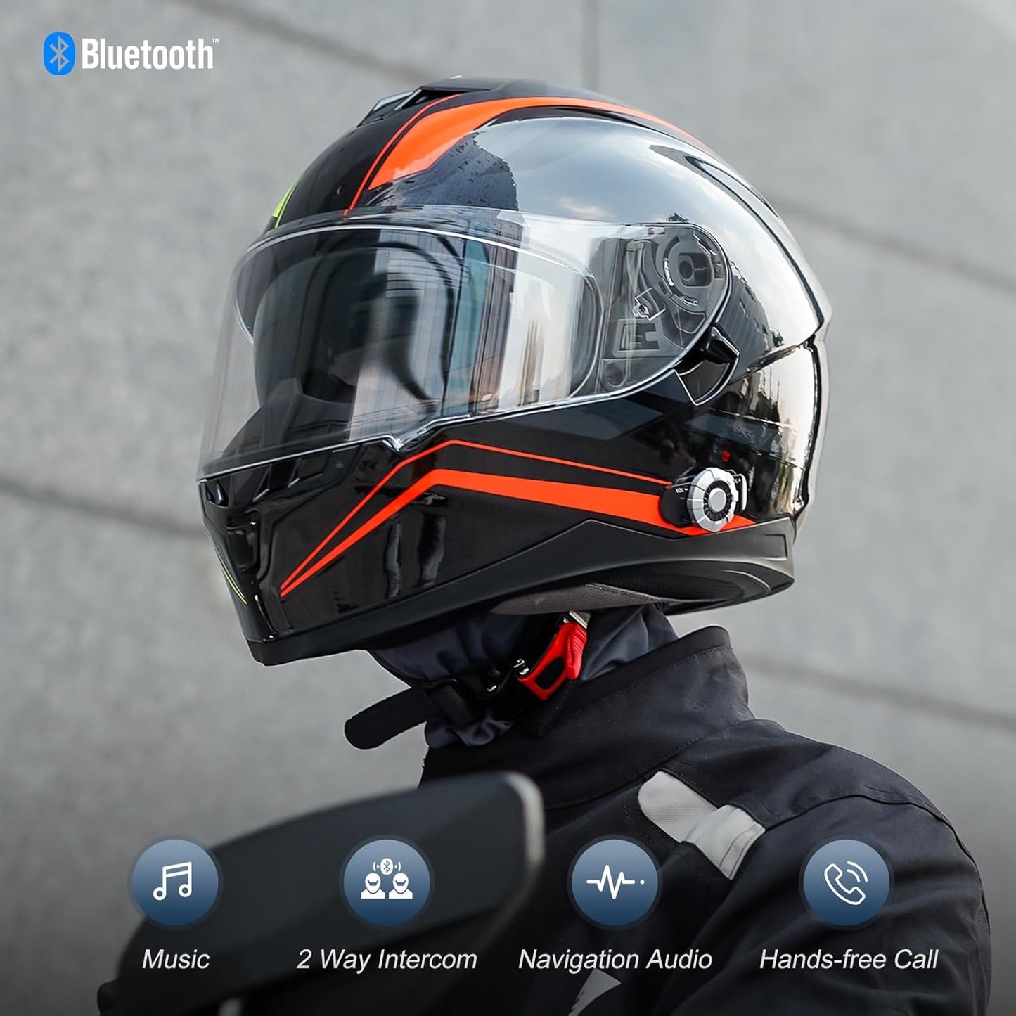 Full Face FreedConn Motorcycle Helmet Bluetooth 5.0 Integrated 2 Way Intercom DOT FMVSS-218 Rated Motorbike Helmet Communication with Dual Visor MP3 for Men Women New EPS