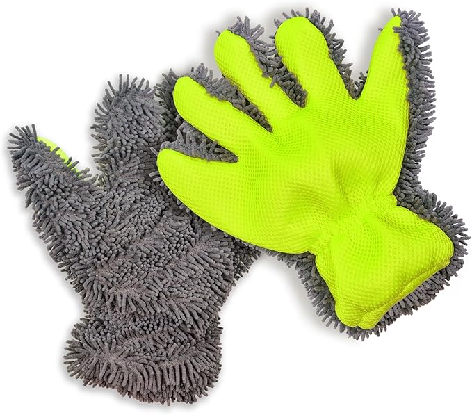 QMX Car Wash Mitt,Microfiber Scratch Free Auto Detailing Supplies for Cleaning, Washing Dusting,Thickened 5-Finger Design for Tight Spaces,Breathable Quick-Dry 2-Pack Green