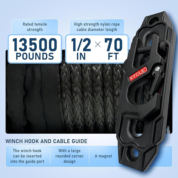 XYCLE13500lbs12V Electric Winch IP68waterproofOff-Road Vehicle Rescue winchs with2wireless Remote Controls and Synthetic Rope Suitable for Towing SUVs,Loggers,Trucks,Trailers,Jeeps,4WD (Dark-Gray)