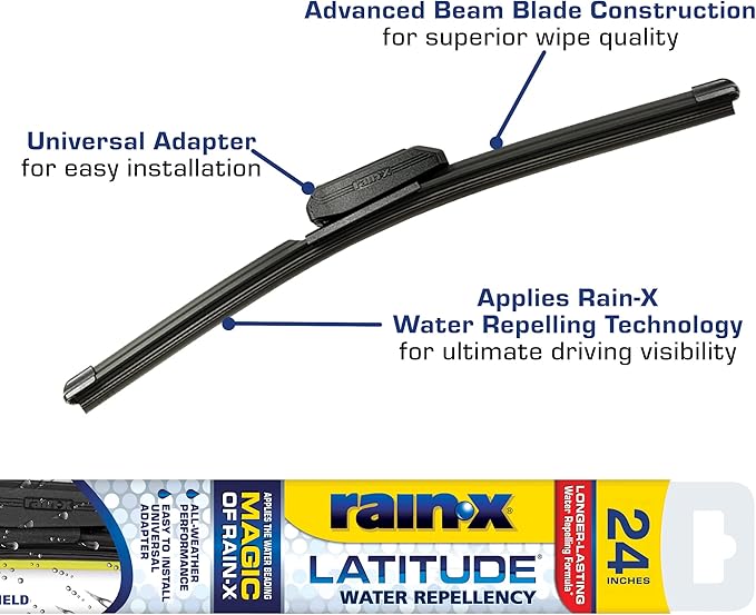 Rain-X 5079280-2 Latitude 2-In-1 Water Repellent Wiper Blades, 24 Inch Windshield Wipers (Pack Of 1), Automotive Replacement Windshield Wiper Blades With Patented Water Repellency Formula