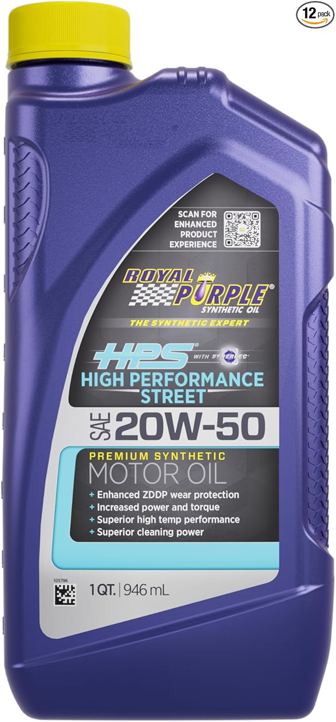 Royal Purple Motor Oil, HPS High Performance Street, High Zinc, 20W50, Synthetic, 1 qt Bottle, Each