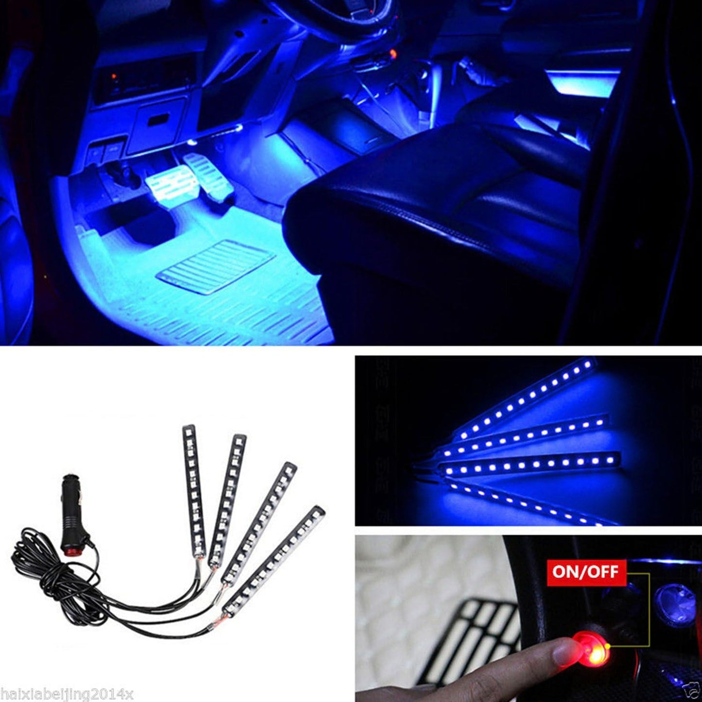 Car LED Strip Light, EJ's SUPER CAR 4pcs 36 LED Car Interior Lights Under Dash Lighting Waterproof Kit,Atmosphere Neon Lights Strip for Car,DC 12V(Blue)