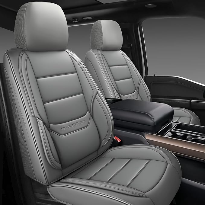 NS YOLO Leather Car Seat Covers Full Set,Universal Fit for Most Cars,SUVs and Sedans,Waterproof Luxury Leatherette Cushions, 5 Car Seat Protectors (Grey, Full Set-5 Seats(Front and Rear))