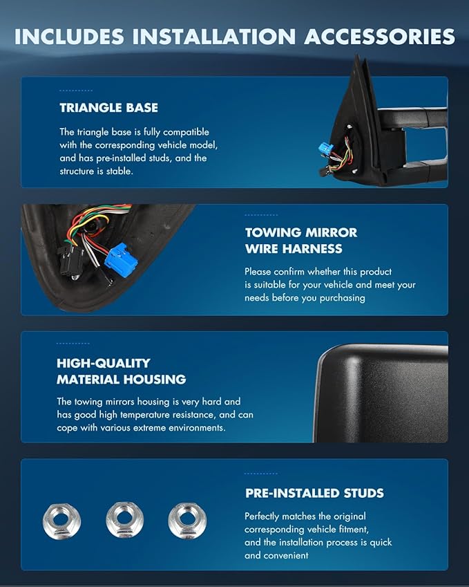 ECCPP Towing Mirrors Compatible With 2003-2006 For Chevy Silverado 2003-2006 For GMC Sierra With Power Heated Turn Signal Light switchback light on cover Back up lamp Black Texture