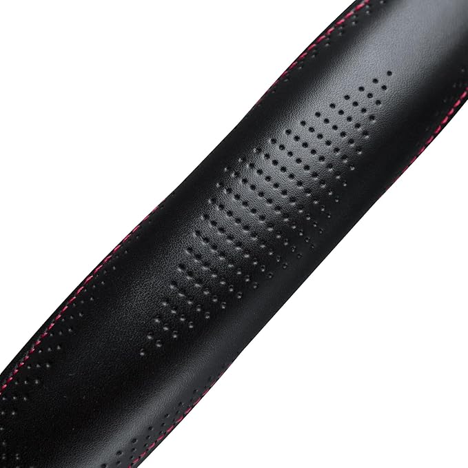 HAOKAY Top Grade Black Genuine Leather Steering Wheel Cover Men Women, Luxury Steering Wheel Cover for Cars, SUVS and Trucks, Universal 14.5-15 inch