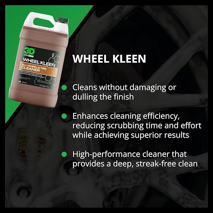 3D Wheel Kleen - High-Foaming Wheel & Tire Cleaner, Removes Brake Dust, Road Grime & Grease, Safe for All Factory Wheels & Calipers, Professional-Grade - 1 Gallon