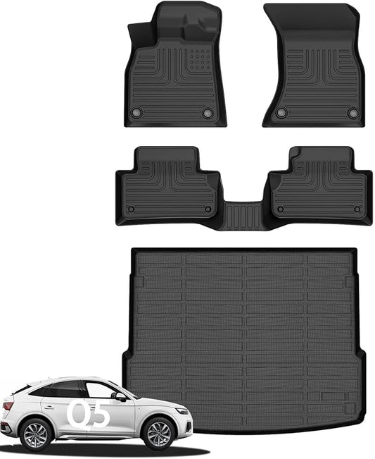 Wayhigh-for 2018-2025 Audi Q5/SQ5 (Include Sportback) (Not for PHEV) All Weather Floor Mats and Cargo Liner Set TPE Car Mats Waterproof Anti-Slip Odorless Q5 Floor Liners Trunk Liner Accessories