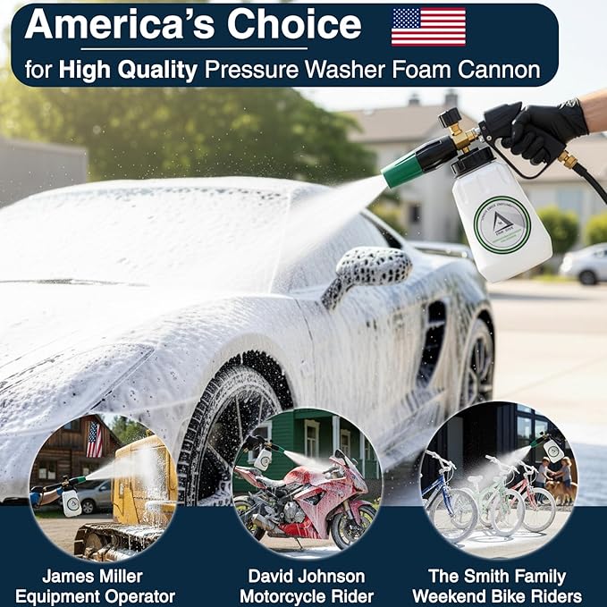 Foam Cannon for Pressure Washer, 1.1mm Orifice, 1000-4000 PSI, 1/4 Inch Quick Connector, Wide Neck and Adjustable Spray, Heavy Duty Car Snow Foam Blaster for Superior Foaming & Deep Clean, Green
