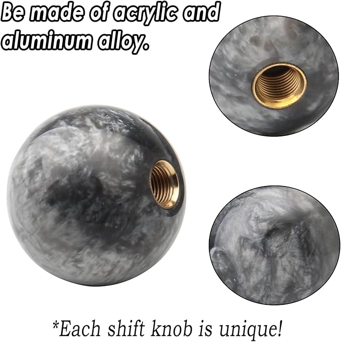Round Ball Shift Knob Universal Marble Style Gear Shift Knob 5 6 Speed for Manual Automatic Vehicles with Adapters (Gray)