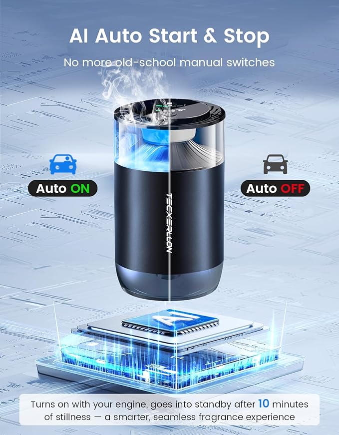 Car Air Freshener, Car Diffuser with Smart Spray Modes (4 Settings) & Essential Oil Monitor, 1600 Sprays USB-C Rechargeable, Auto On/Off, 2 Scents Refills, Car Scent with Ambient Light