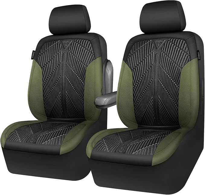 CAR PASS Waterproof Car Seat Covers Front Seats Covers Neoprene Wetsuit, All-Weather Non-Slip Durable,Universal Fit for SUV Sedans Trucks Vans Automotive,Armrest Airbag Compatible,Emboss 2 Black Green