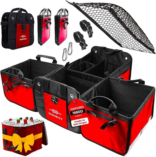XXL+Cooler Car Trunk Organizer for SUV - Trunk Storage - Modular Configurable Detachable Collapsible - Minivan Truck Sedan Van, Red