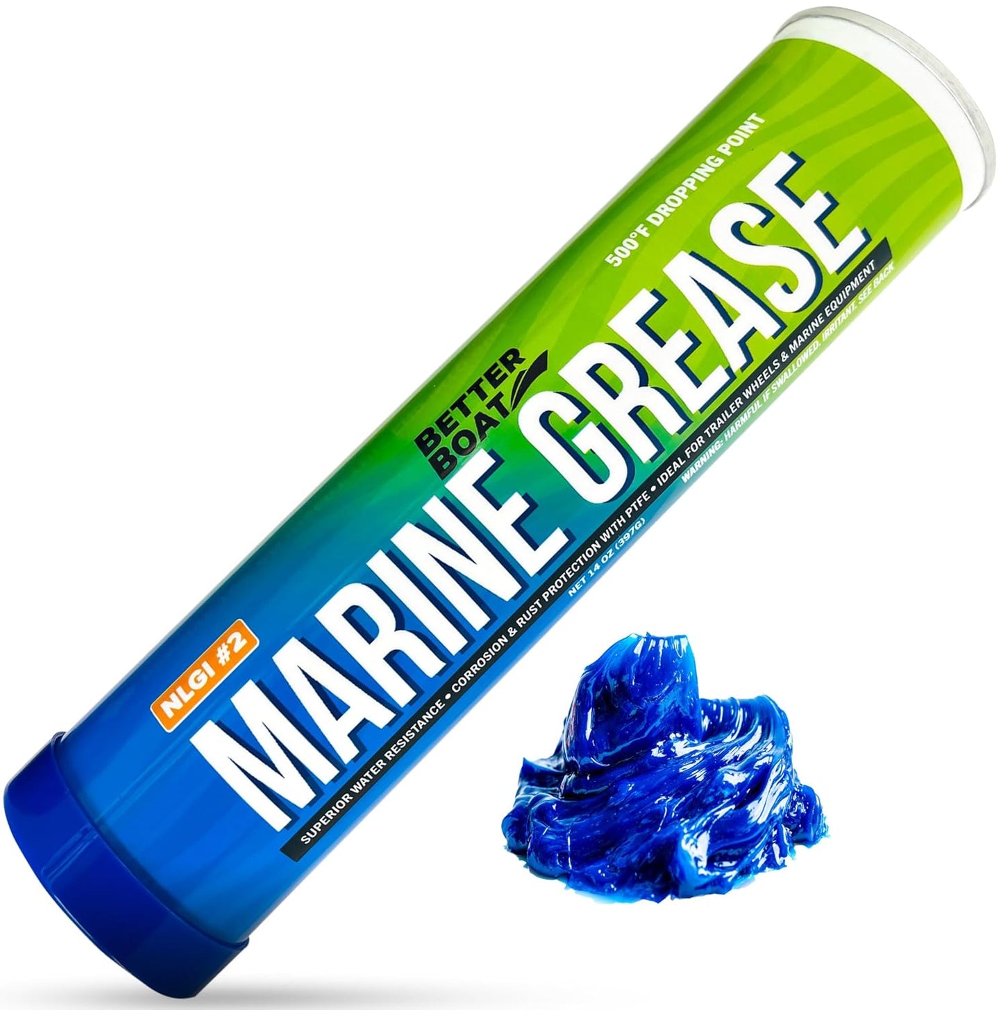 Better Boat Marine Grease Tube, 14 Oz, Waterproof High Temp Trailer Bearing Lubricant, NLGI 2, Compatible with Grease Guns