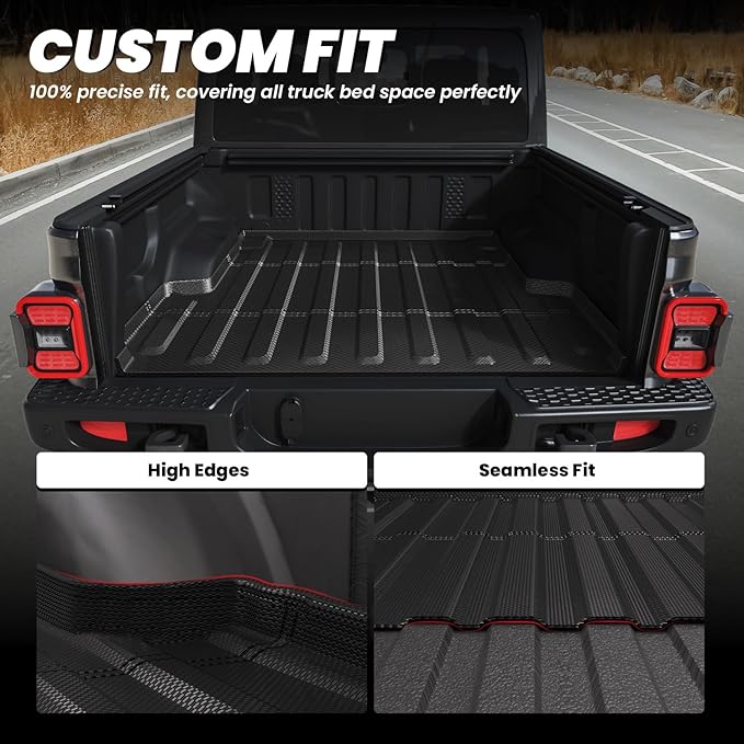 LASFIT 5FT Bed Liner for Jeep Gladiator JT 2025 2024 2023 2022 2021 2020 (60 inches), All Weather TPE Custom Fit Truck Bed Mat Truck Cargo Bed Liner, Black