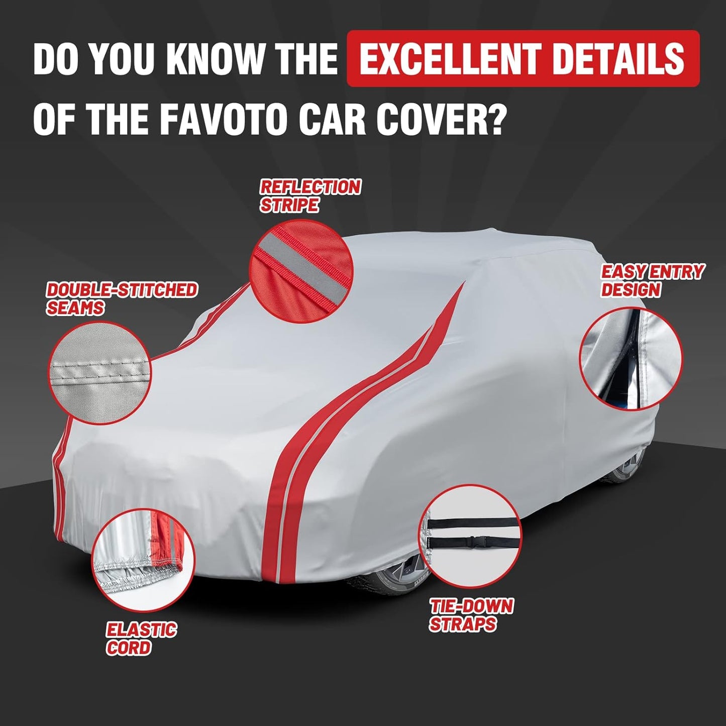 Favoto SUV Car Cover Waterproof - Custom Fit for Toyota RAV4 (2006-2024) All Weather for Automobiles Outdoor with Reflective Stripe Snow Sun Dust UV Protection Full Exterior Cover