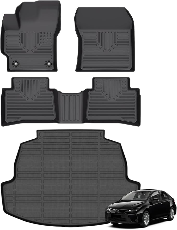Floor Mats & Cargo Liner for Toyota Corolla 2025-2020 (only Sedan&Include Hybrid) Set All Weather Automotive TPE Liners Anti-Slip Waterproof Floor Liners Accessories (Car Mats+Trunk Mat) Black