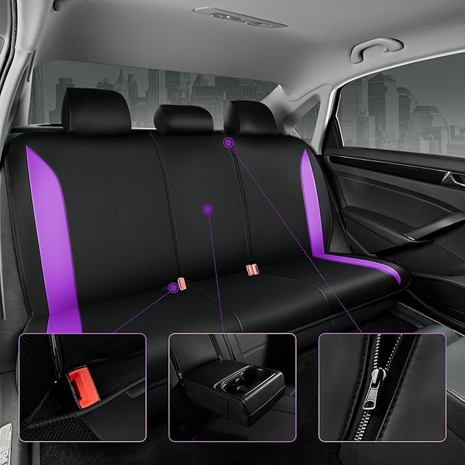 Road Comforts Car Seat Cover, Leather Full Set Car Seat Cover, Automotive Interior Seat Covers, Universal Fit for Most Cars, SUVs, Trucks, and Vans, Airbag Compatible (Purple)