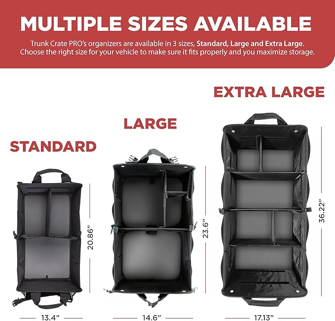TRUNKCRATEPRO XL Premium SUV, Truck, Car Trunk Organizer With Expandable Compartments - Lightweight Foldable Cargo Organizer