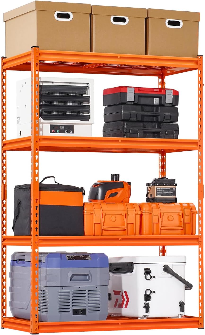 VEVOR Storage Shelves, 2400 lbs, 4 Tier Heavy Duty Garage Shelving, 20" D x 40" W x 60" H Adjustable Metal Shelves for Industrial Shelving Unit Utility Shelf, for Kitchen, Warehouse, Basement, Orange