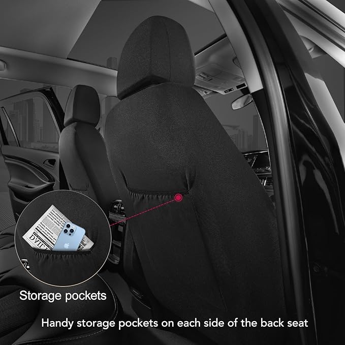 Road Comforts Car Seat Cover, Leather Seat Cover Full Set, Automotive Interior Seat Covers, Universal Fit for Most Cars, SUVs, Trucks, and Vans, Airbag Compatible (Black)