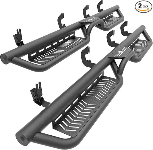 Crew Cab Running Boards Side Steps Compatible for 2007-2018 Chevy Silverado & GMC Sierra 1500, 2007-2019 Chevrolet Silverado & GMC Sierra 2500 3500 HD Crew Cab Nerf Bar (Two Stairs-Star Logo)