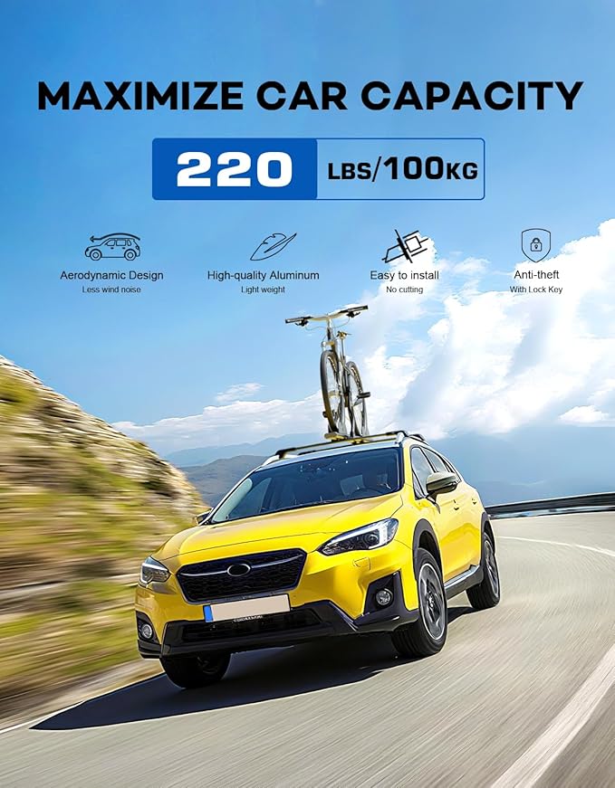 300lbs Lockable Roof Rack Cross Bars Compatible with 2013-2017 Subaru XV Crosstrek & 2012-2016 Impreza, Heavy Duty Aluminum Roof Rails Crossbars Cargo Canoe Black Rooftop Cargo.