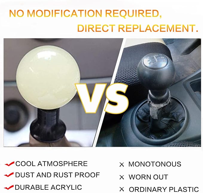 Round Ball Shift Knob Universal Luminous Gear Shift Knob 5 6 Speed for Manual Automatic Vehicles with Adapters (Cream to Blue)