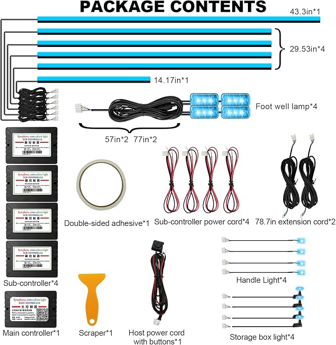 Acrylic Interior Car LED Strip Light, AMKI Car Neon Light with APP Control, 16 Million Colors Sound Activated Car Accessories Car Ambient Lighting Kit with RGB 18 in 1 and 213 Modes 175 inches 593 LED